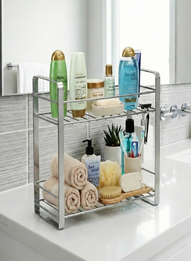 TechSrmaji 2 Tier Stainless Steel Kitchen Rack | Multipurpose Storage Shelf for Kitchen & Bathroom | Rust Proof Dish Rack, Spice Organizer, Bathroom Shelf (Silver) - Image 4